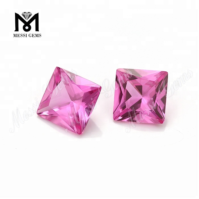 #2 pietre sintetiche in corindone rosa rubino taglio principessa per l'impostazione di gioielli