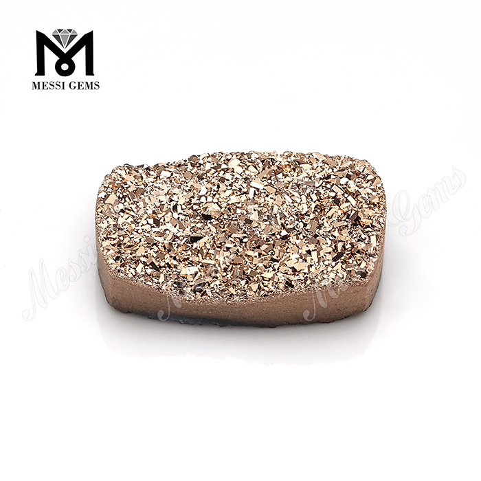 Druzy Gemstone 10 x 14 mm con taglio a cuscino sul retro piatto Pietra Druzy naturale in oro rosa