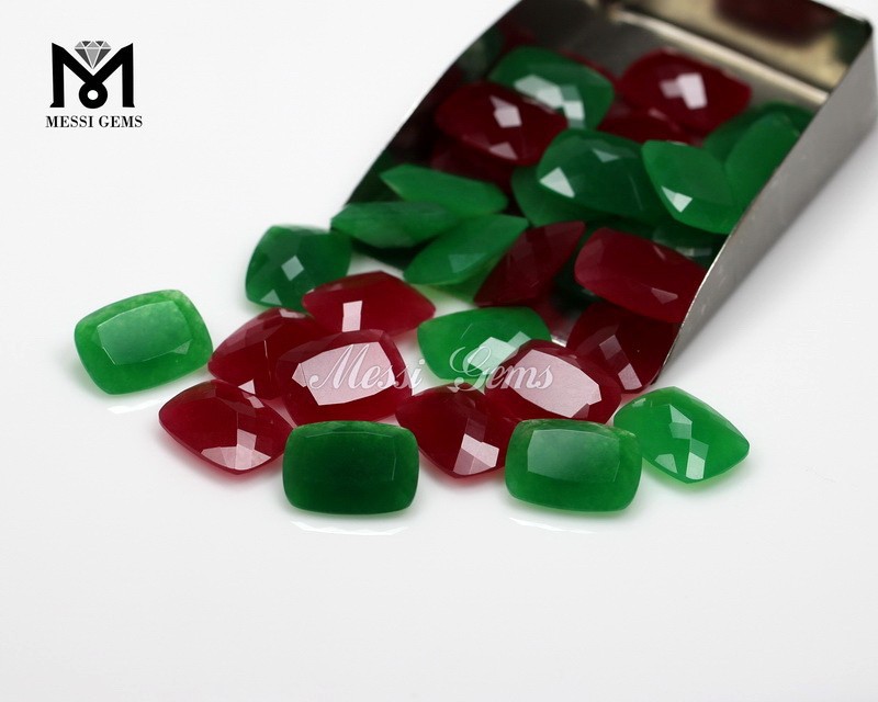 Cuscino 15 x 20 mm Pietra preziosa sfaccettata in giada di quarzo verde/rosso sfaccettata