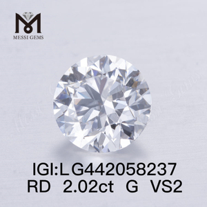 Diamanti coltivati ​​in laboratorio G VS2 da 2,02 ct Diamante IGI taglio rotondo
