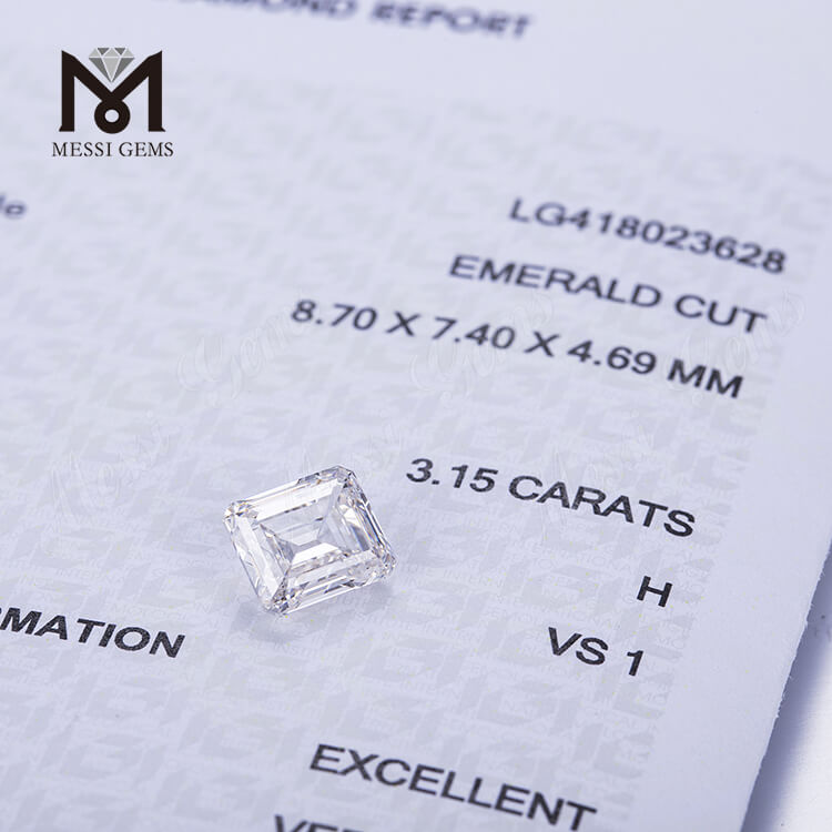 hpht lab ha creato diamanti 3,15 carati H VSI1 EX bianco EMERALD CUT hpht