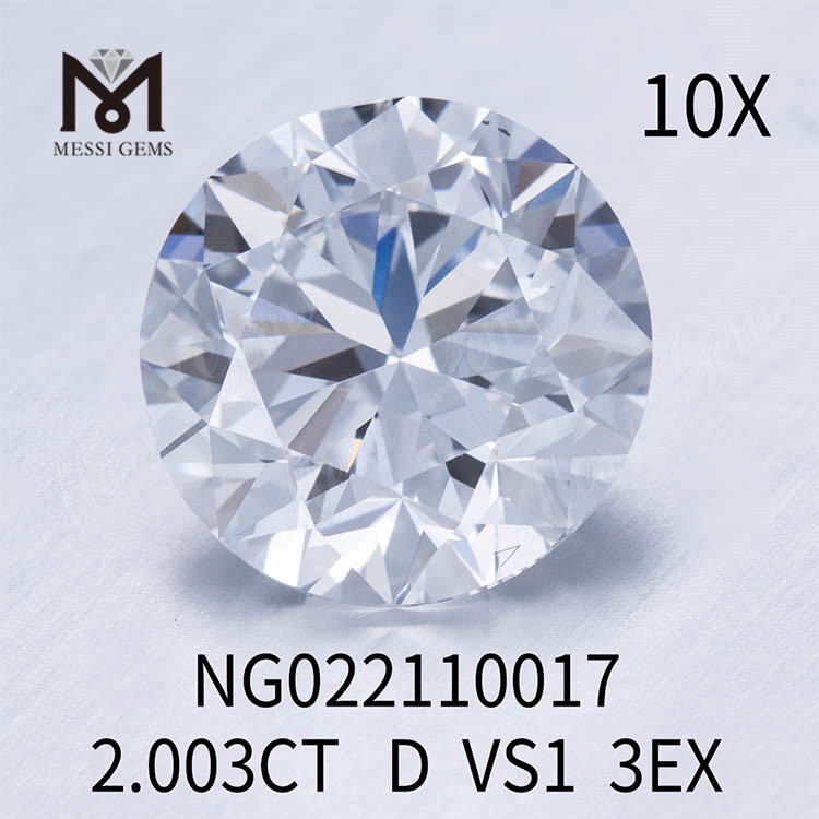 Diamante da laboratorio da 2.003 carati Tondo D VS1 EX Cut