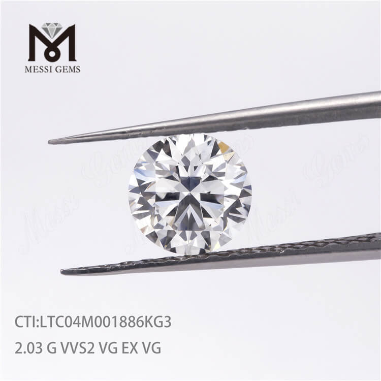Prezzo sciolto Diamante CVD sintetico da 2,03 ct coltivato in laboratorio Diamante HPHT G VVS2 VG rotondo