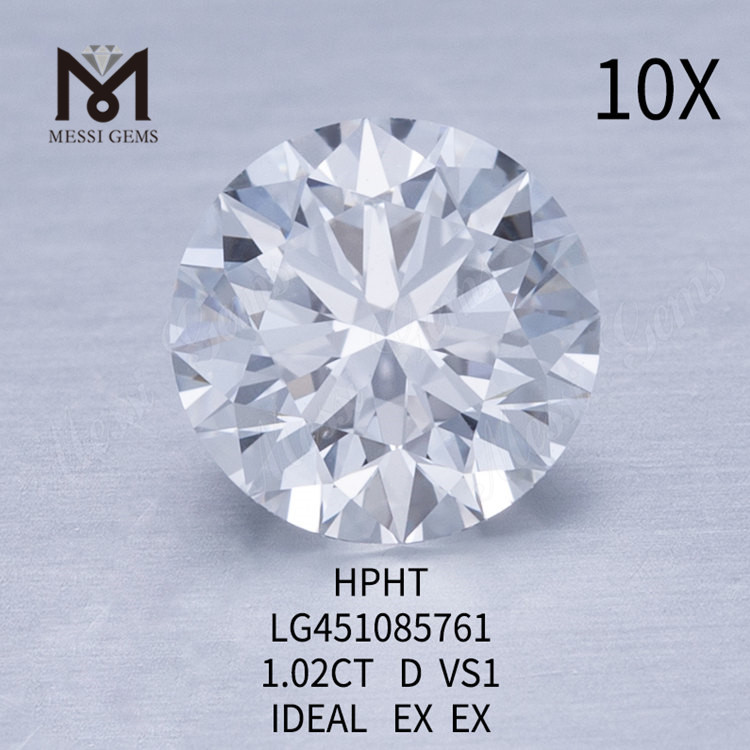 Diamante coltivato in laboratorio HPHT 1.02ct D VS1 RD IDEAL Cut Grade
