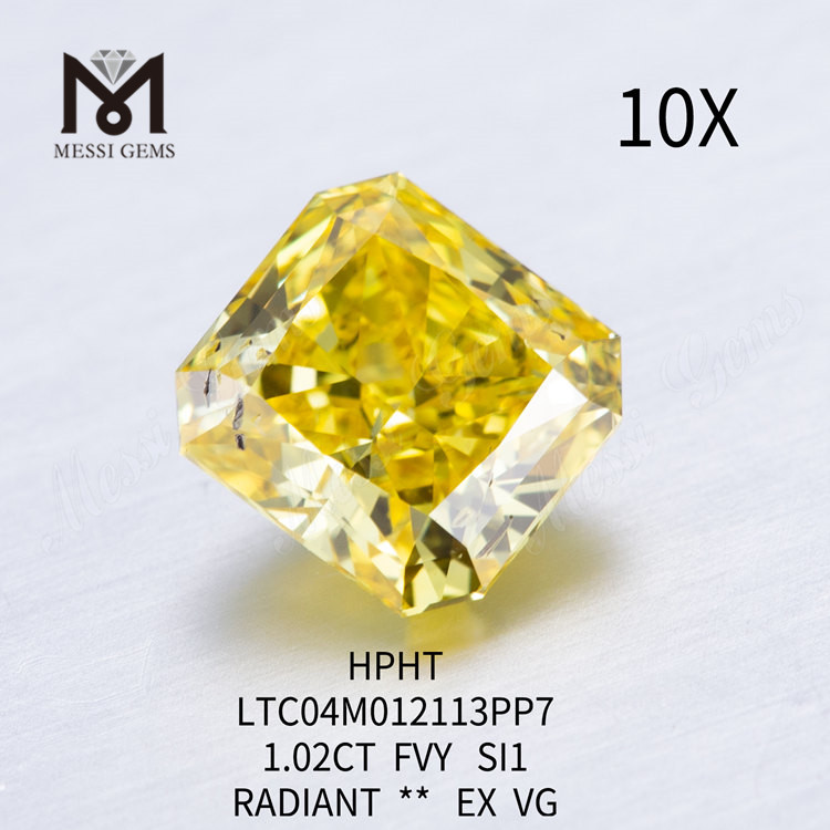Diamanti da laboratorio giallo Fancy Vivid taglio radiante 1.02ct SI1
