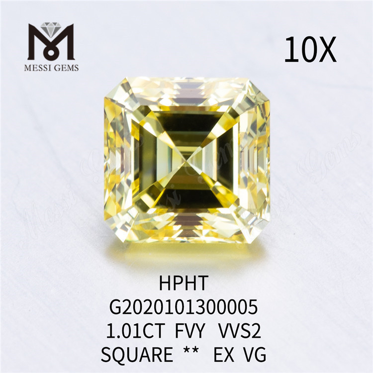 1.01ct FVY Diamante quadrato sciolto coltivato in laboratorio EX VG