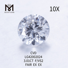 3.01 carati F/VS2 Diamante rotondo coltivato in laboratorio FAIR EX EX