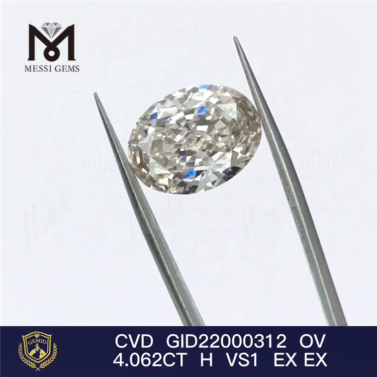 Diamante da laboratorio CVD da 4,062 ct Forma OVALE EX Lab Grown Diamond in vendita