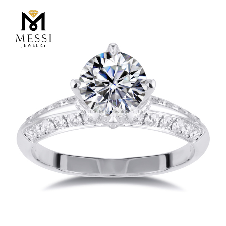Personalizzato 4 Claw Moissanite anello 14k 18K White Gold Jewelry