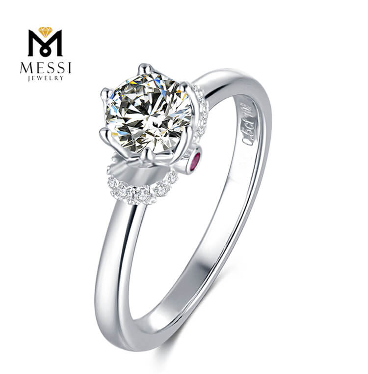 Anello dell'argento sterlina 925 del commercio all'ingrosso dell'anello della donna del solitario di Moissanite di disegno di modo 6.5mm 1ct