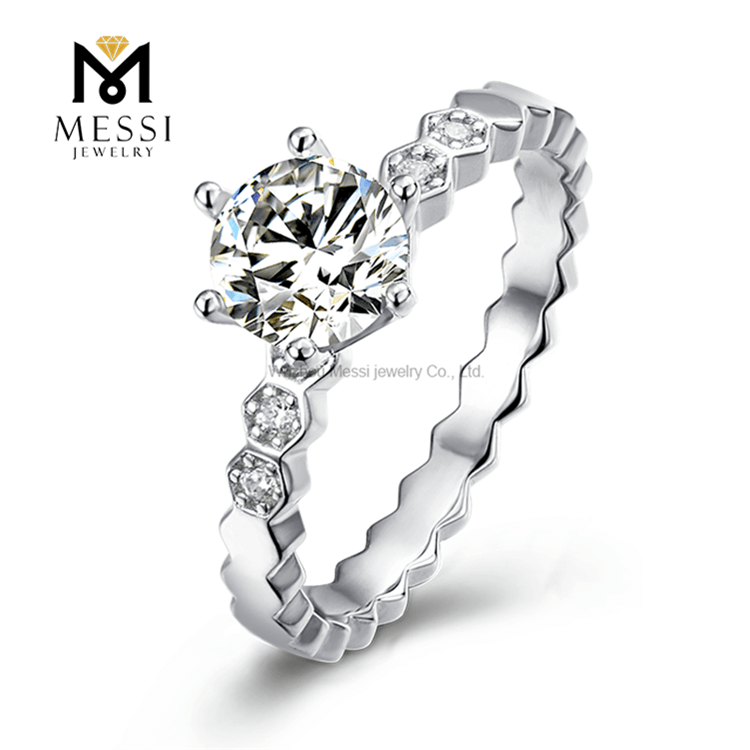 anello di fidanzamento con gioielli moissanite DEF in argento sterling 925 di alta qualità 14k placcatura in oro bianco