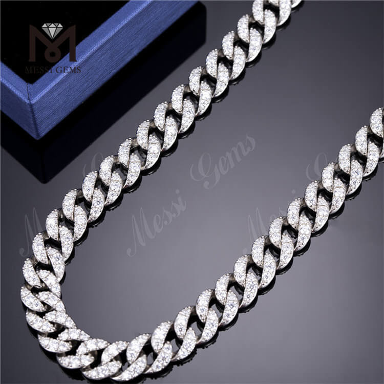 Collegamento cubano personalizzato hiphop CZ in argento sterling 925 da 20-24 pollici di larghezza 10 mm