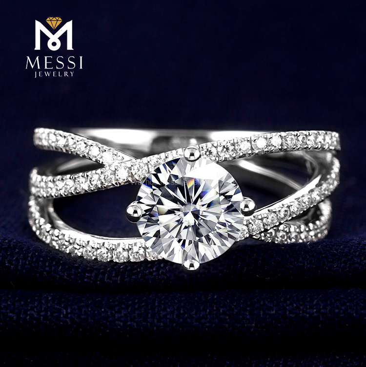 i disegni più recenti girano la fede nuziale con diamante moissanite solido in oro 14k per le donne