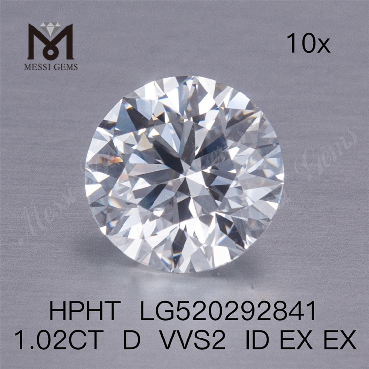 1,02 ct D VVS2 ID EX EX HPHT Diamante sintetico coltivato in laboratorio a taglio brillante rotondo sciolto