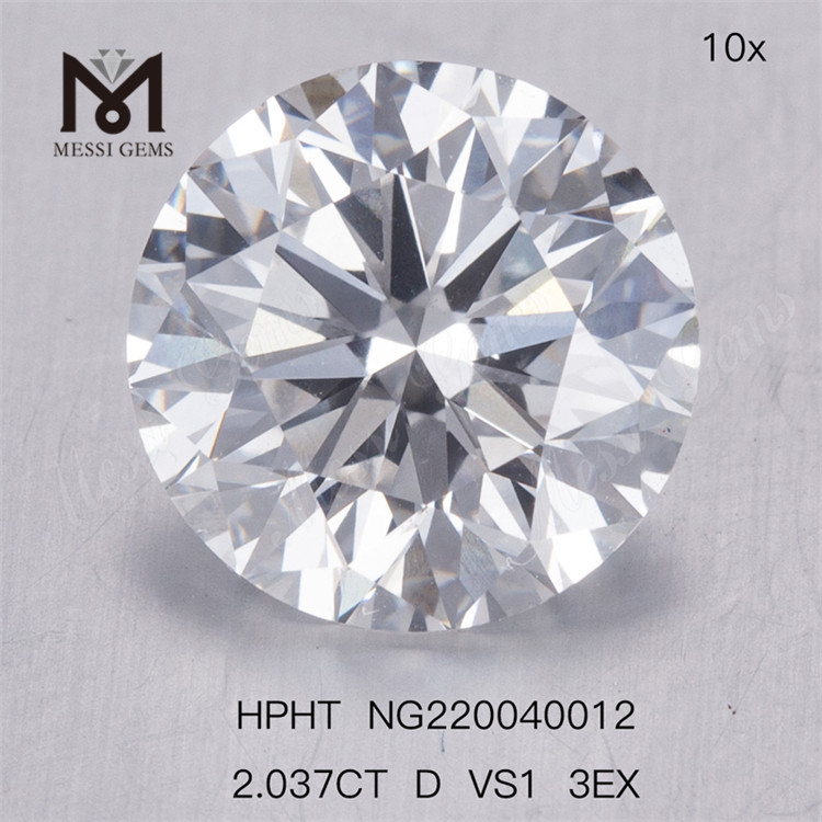 Pietra di diamanti da laboratorio a forma di HPHT 2.037CT D VS1 3EX RD