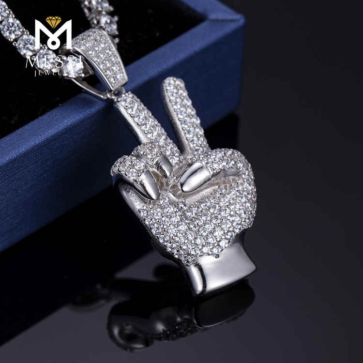 Custom rapper V Collana Hand Setting Silver Moissanite catene ghiacciate davvero a buon mercato