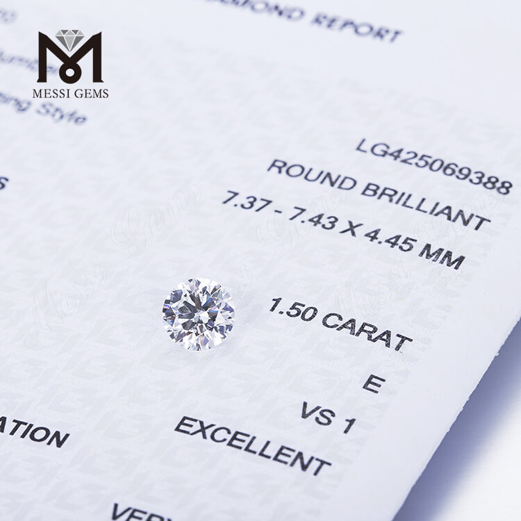 Lab ha creato diamanti sfusi CVD E VS1 da 1,5 ct taglio brillante eccellente rotondo