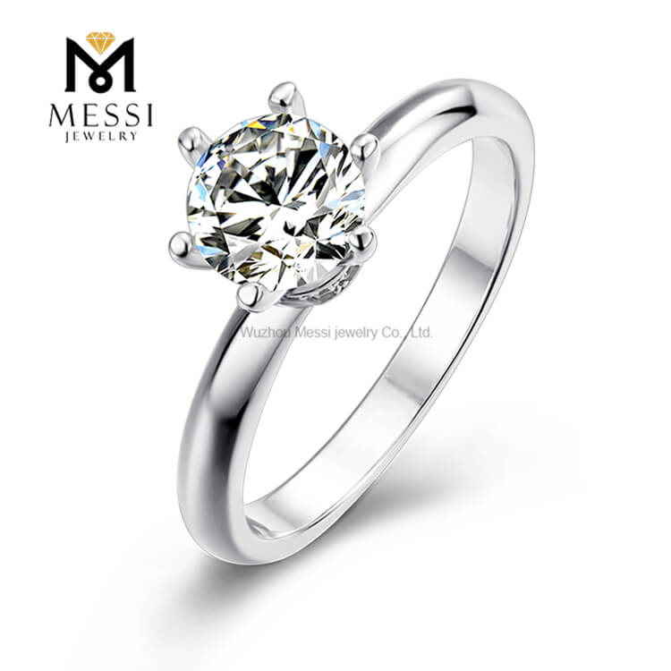 Anello in moissanite da 1 ct con placcatura in oro bianco Anello con diamanti falsi economici Anello in argento sterling 925