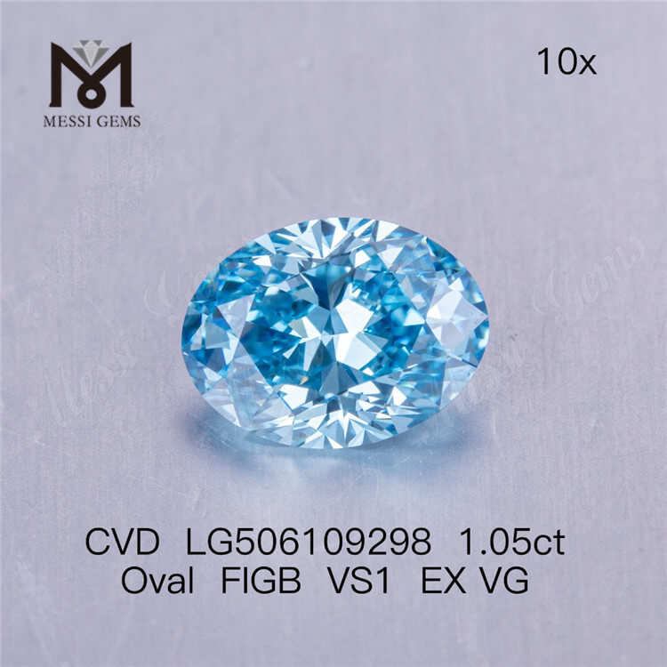 Diamante blu coltivato in laboratorio VS1 taglio ovale da 1,05 ct